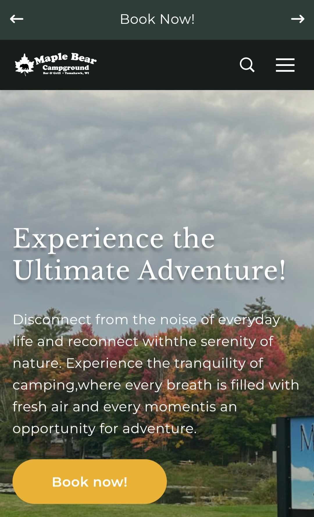 Bastian Marketing website for Maple Bear Campground